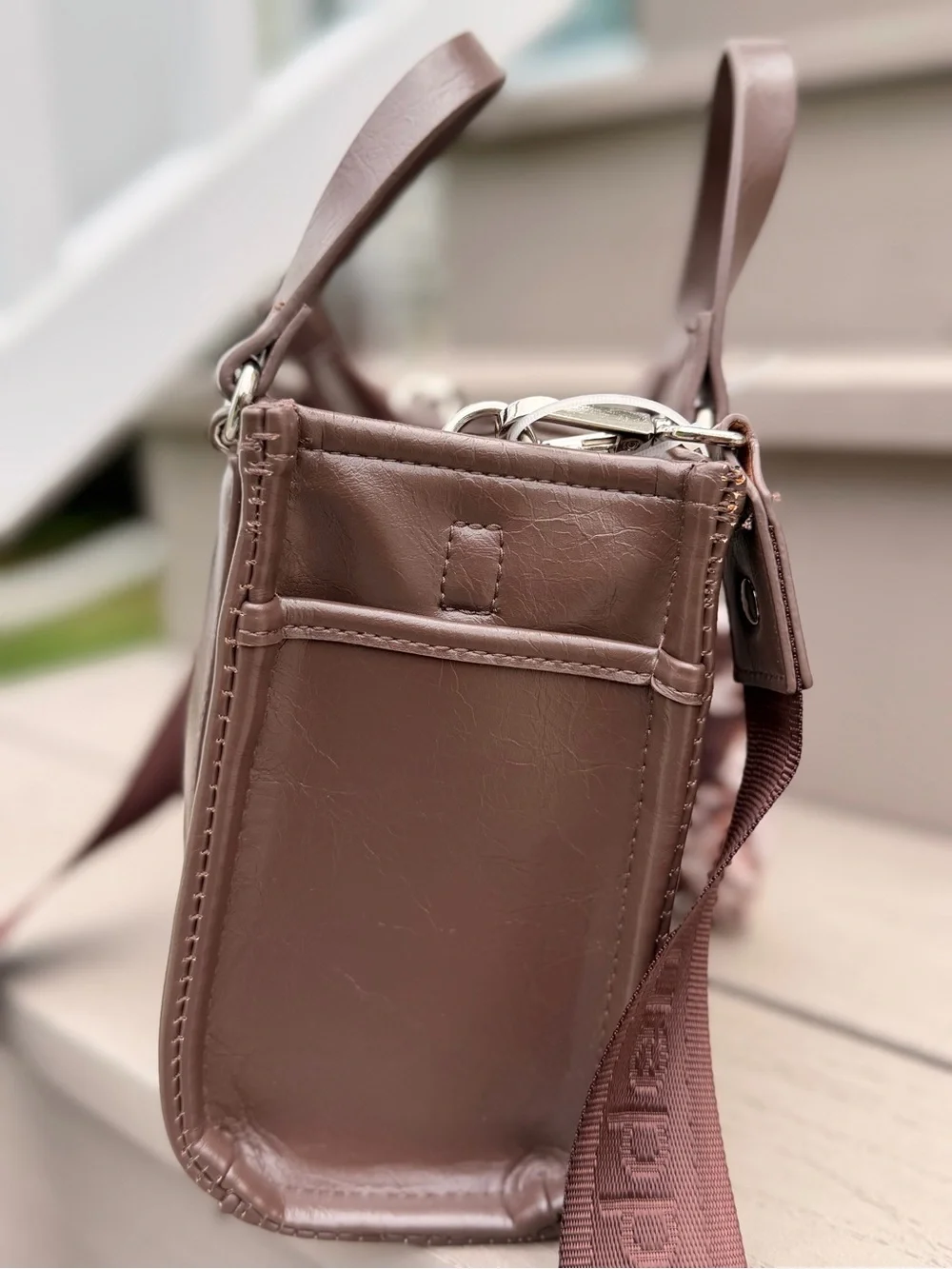 Madden Girl Brown Satchel Crossbody Bag with Branded Strap & Animal Print Pouch